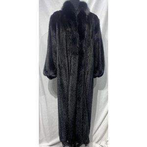 Dark Ranch Mink Coat w/ black fox cuffs/ tux (8115A)